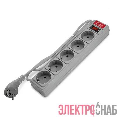 Удлинитель с сетевым фильтром 5х1.5м 10А IP21 ПВС 3х0.75 сер. Союз 1328