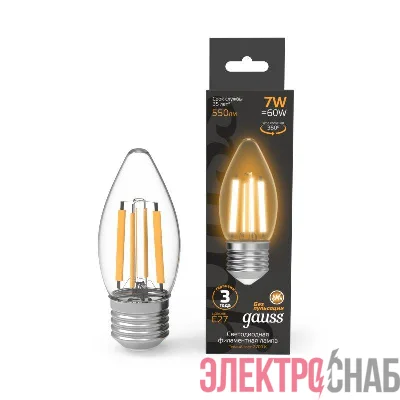 Лампа светодиодная филаментная Black Filament 7Вт свеча 2700К тепл. бел. E27 550лм GAUSS 103802107