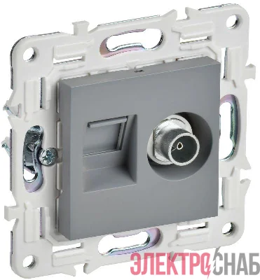 Розетка двойная TV+RJ45 кат.5E SKANDY SK-A14Gr сер. IEK SK-AK20-1-K03