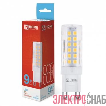 Лампа светодиодная LED-JCD 9Вт капсульная прозрачная 6500К холод. бел. G9 860лм 230В IN HOME 4690612036403