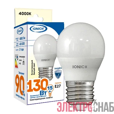 Лампа светодиодная G45 15Вт шар 4000К E27 1350лм 230В IONICH 1825