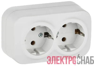 Розетка 2-м ОП GLORY РС22-3-ХБм 16А с заземл. без защ. шторок бел. матов. IEK ERH21-K01M-16