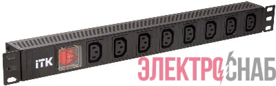 Блок розеток 8 мест PDU 19дюймов IEC320 C13 PH12-8C133 с LED выкл. алюм. профиль1U вход C14 без шнура ITK PH12-8C133