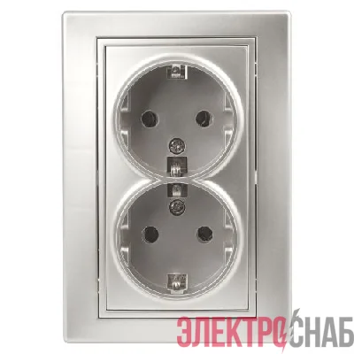 Розетка 2-м СП Plano 1-205-03 16А IP20 250В 2х2P+E Schuko алюм. Intro Б0053917