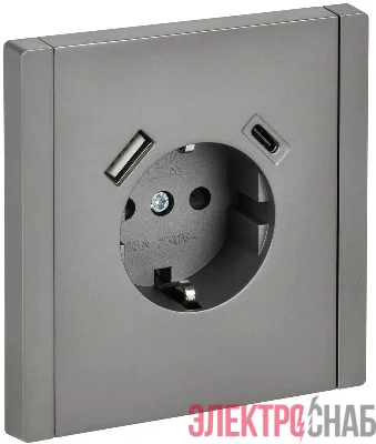 Розетка FORTE&PIANO FP547 16А USB A+C 18Вт с заземл. защ. шторки винт. крепл. сталь IEK FP-R14-16-U22-018-K46