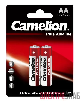Элемент питания алкалиновый AA/LR6 1.5В Plus Alkaline LR6-BP2 BL-2 (блист.2шт) Camelion 1652