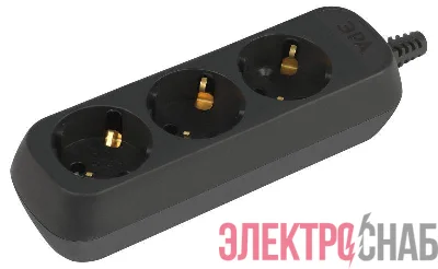 Колодка удлинителя 3-м с заземл. черн. KX-3e-B Эра Б0061718