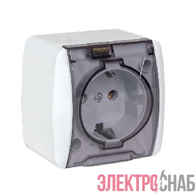 Розетка 1-м ОП Владивосток 16А IP54 с заземл. с прозр. крышкой бел. EKF EQR16-029-30-54-T