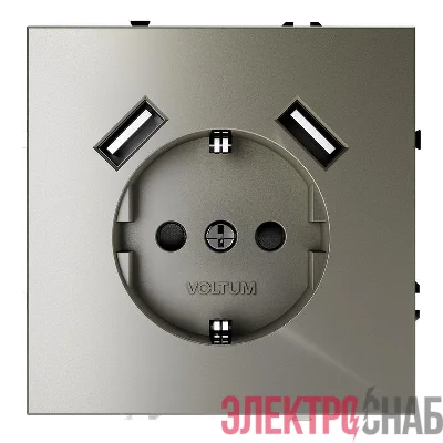 Розетка 1-м СП S70 16А с USB A+A с заземл. защ. шторки механизм шелк Voltum VLS040404