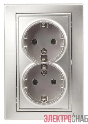 Розетка СП Plano 2х2P+E Schuko 1-205-03 16А-250В IP20 алюм. Intro Б0030070