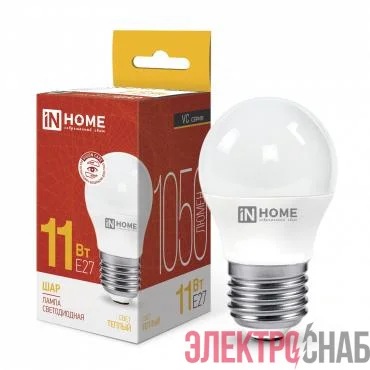 Лампа светодиодная LED-ШАР-VC 11Вт шар 3000К тепл. бел. E27 1050лм 230В IN HOME 4690612020600
