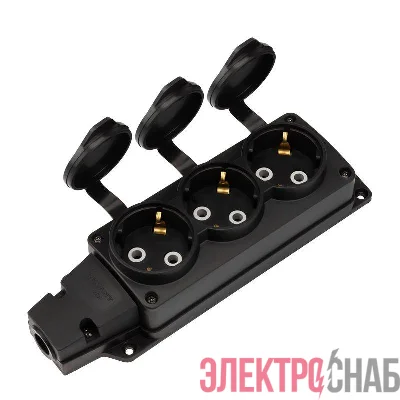 Колодка удлинителя 3-м с заземл. 16А IP54 влагозащ. с защ. крышкой COMPACT каучук черн. Rexant 111-223