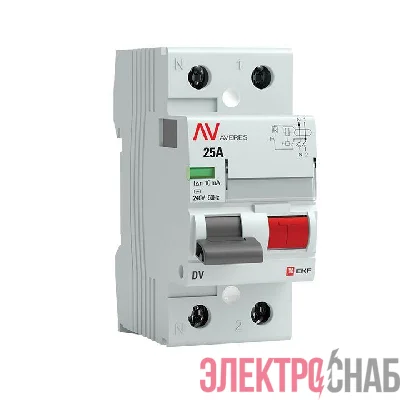 Выключатель дифференциального тока (УЗО) 2P 25А 10мА тип AC DV AVERES EKF rccb-2-25-10-ac-av