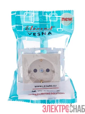 Розетка 1-м СП Vesna с заземл. защ. шторки ПБТ механизм крем. LEZARD 742-0388-124B