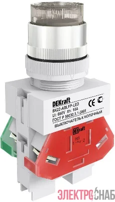 Выключатель кнопочный LED ABLFP ВК-22 d22мм 220В бел. DEKraft 25025DEK