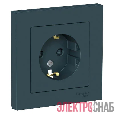 Розетка 1-м СП AtlasDesign 16А IP20 с заземл. защ. шторки в сборе изумруд SE ATN000844
