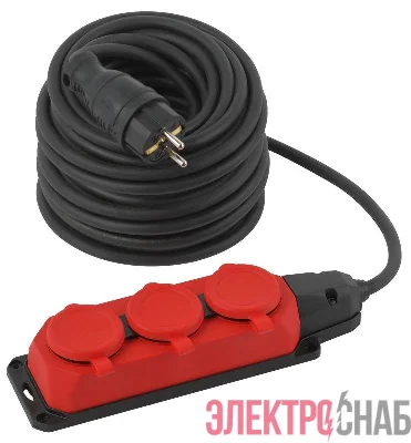Удлинитель силовой UK-3e-3x1.5-30m-IP44(KG) с заземлением 3 розетки каучук 30м КГ 3х1.5кв.мм IP44 Эра Б0057582