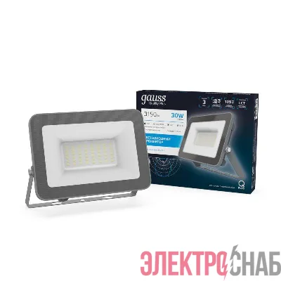 Прожектор светодиодный Qplus 30Вт 6500К IP65 3150лм 200-240В ДО графит. GAUSS 690511330