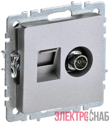 Розетка компьютерная + телевизионная 2-м Brite РТВ/РК12-БрА RJ45 кат.5E + TV механизм алюм. IEK BR-AK20-1-K47