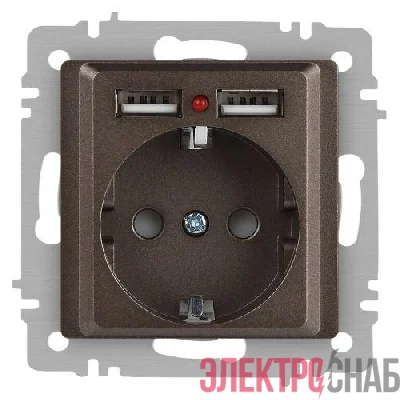 Розетка 1-м СП Accent 6-410-08 16А IP20 250В P+E Schuko + 2хUSB защ. шторки бронза Intro Б0063704