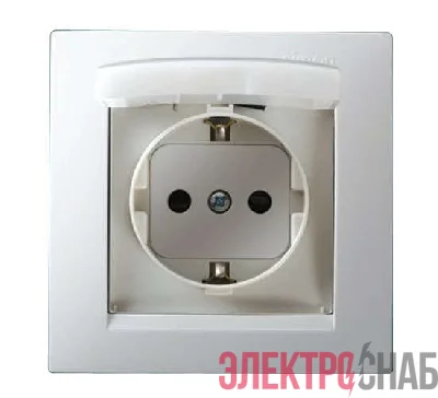 Розетка 1-м СП Simon15 16А IP44 250В с заземл. Schuko защ. шторки с крышкой винт. клеммы бел. Simon 1590450-030