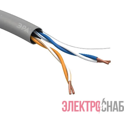 Кабель витая пара U/UTP 2х2х24 AWG Cat5e CU PVC (уп.305м) ЭРА Б0044428
