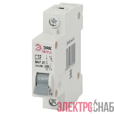 Выключатель автоматический модульный 1п C 32А 4.5кА ВА 47-29 SIMPLE-mod-06 ЭРА Б0039223