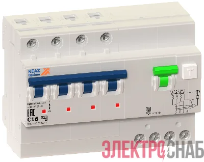 Выключатель автоматический дифференциального тока 4п C 25А 30мА тип A 6кА OptiDin VD63 УХЛ4 КЭАЗ 103478