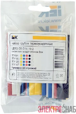 Набор трубок термоусадочных тонкостен. ТТУ 4/2 (4хЧ; 2хБ; К; С; Ж; З) 10х10см разноцвет. IEK UDRS-D2-D4-10-10