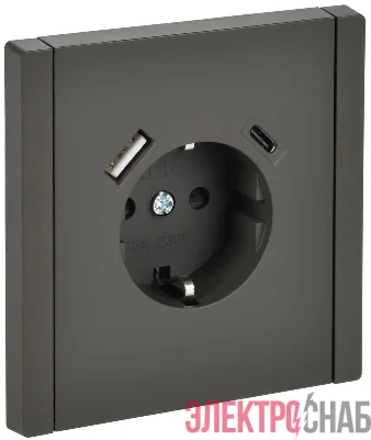Розетка FORTE&PIANO FP347 16А USB A+C 18Вт с заземл. защ. шторки винт. крепл. сер. IEK FP-R14-16-U22-018-K03