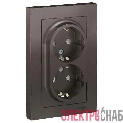 Розетка 2-м СП AtlasDesign 16А IP20 с заземл. защ. шторки в сборе мокко SE ATN000626