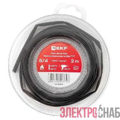 Трубка термоусадочная ТУТ нг 8/4 черн. ролик 2 м EKF tut-8-b-b