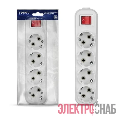 Колодка удлинителя 4-м 16А с заземл. с выкл. АБС-пластик бел. TOKOV ELECTRIC TKE-C01-KU4-ZV