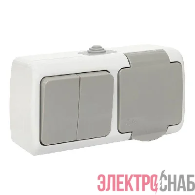 Блок ОП розетка 1-м 16А с заземл. с крышкой+выключатель 2-кл. Мурманск IP54 сер. EKF EFRV16-052-30-540