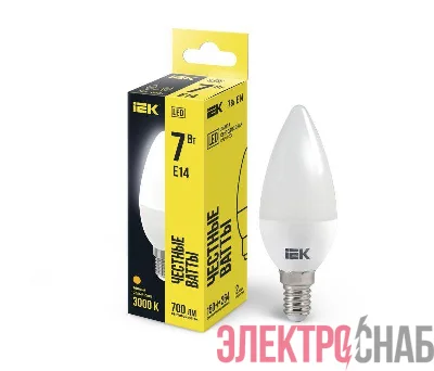 Лампа светодиодная C35 7Вт свеча 3000К E14 230В IEK LLE-C35-7-230-30-E14