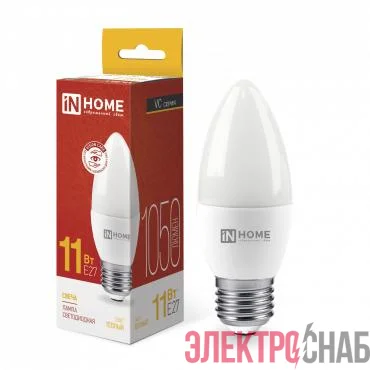 Лампа светодиодная LED-СВЕЧА-VC 11Вт свеча 3000К тепл. бел. E27 1050лм 230В IN HOME 4690612020488
