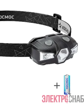 Фонарь налобный 1Вт LED+красн. 1xAA (R6) корпус ABS-пластик регулируемый эласт. ремешок КОСМОС KOC517B
