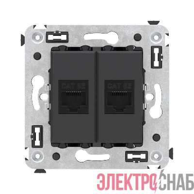 Розетка компьютерная 2-м СП Avanti "Черный матовый" RJ45 кат.5E без шторок механизм DKC 4412664