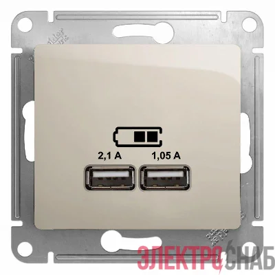 Розетка USB 2-м СП Glossa тип A+A 5В/2100мА 2х5В/1050мА механизм молочн. SE GSL000933