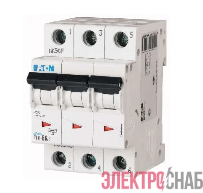 Выключатель автоматический модульный 3п C 6А 6кА PL6-C6/3 EATON 286598