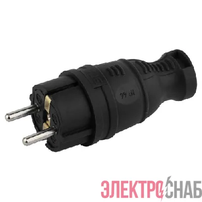 Вилка прямая 16А IP44 с заземл. каучук. черн. V8-B-IP44 Эра Б0044540