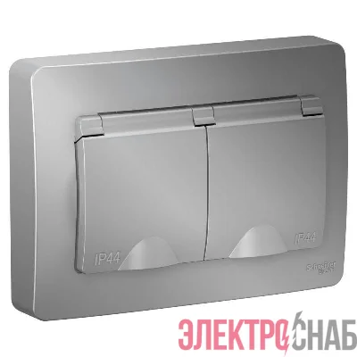Розетка 2-м СП BLANCA 16А IP44 250В с защ. крышкой защ. шторки с заземл. алюм. SchE BLNRS441123
