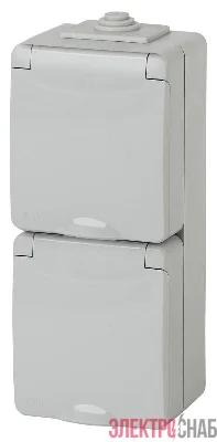 Розетка ОП 2х2P+E 11-2607-03 16А-250В верт. IP65 сер. ЭРА Б0036002