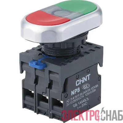 Кнопка двойная NP8-11SD 1НО+1НЗ зел. AC 110В-220В(LED) IP65 (R) CHINT 667173