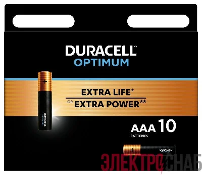 Элемент питания алкалиновый ААА 1.5В LR03-10BL Optimum 5014072 (блист.10шт) Duracell Б0056027