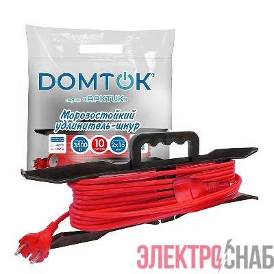 Удлинитель-шнур на рамке 1х10м без заземл. 16А IP44 3.5кВт КГ 2х1.5 АРКТИК морозостойкий DOMTOK 2608