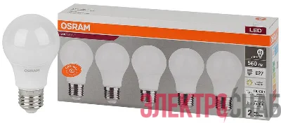 Лампа светодиодная LED Value LVCLA60 7SW/830 230В E27 2х5 RU (уп.5шт) OSRAM 4058075577626