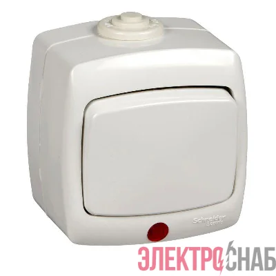 Переключатель 1-кл. ОП Рондо IP 44 с индик. бел. SchE VA66-123B-BI