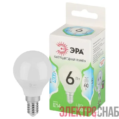 Лампа светодиодная GREEN LINE P45-6W-840-E14 GL 6Вт шар 4000К яркий свет бел. E14 Эра Б0067028