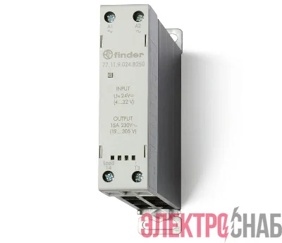Реле модульное твердотельное выход 15А (24…280В AC) 24В DC функция "Включ. при пересечении нуля" 22.5мм клем. реле IP20 FINDER 771190248250